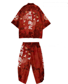 Wind Festive Robe Men'S National Tide Cardigan Kimono Three-Quarter Sleeves Wind festive robe men's national tide cardigan kimono three-quarter sleeve (Option: Red suit-2XL)