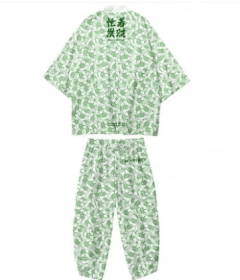 Wind Festive Robe Men'S National Tide Cardigan Kimono Three-Quarter Sleeves Wind festive robe men's national tide cardigan kimono three-quarter sleeve (Option: Green suit-5XL)
