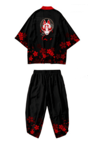 Wind Festive Robe Men'S National Tide Cardigan Kimono Three-Quarter Sleeves Wind festive robe men's national tide cardigan kimono three-quarter sleeve (Option: Black suit-5XL)