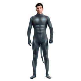 Men's Gray Dog Digital Print Full Body Tight Jumpsuit (Option: B273 1052-M)