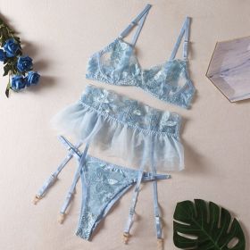 Pattern Lace Sling See-through Underwear Skirt Adjustable Suit (Option: Sky Blue-M)