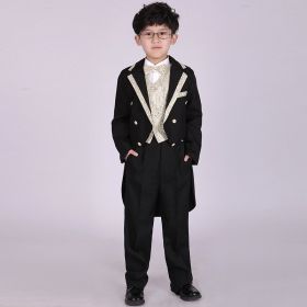 Children Swallowtail Dresses Of Bride Fellow Kids Boys School Uniform (Option: Black Golden Edge-100cm)