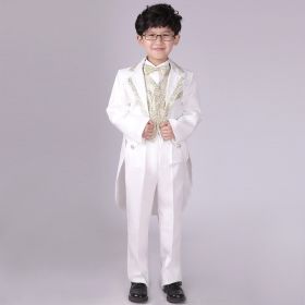 Children Swallowtail Dresses Of Bride Fellow Kids Boys School Uniform (Option: White Golden Edge-100cm)