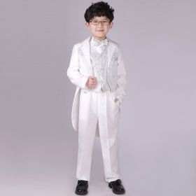 Children Swallowtail Dresses Of Bride Fellow Kids Boys School Uniform (Option: White Silver Edge-150cm)